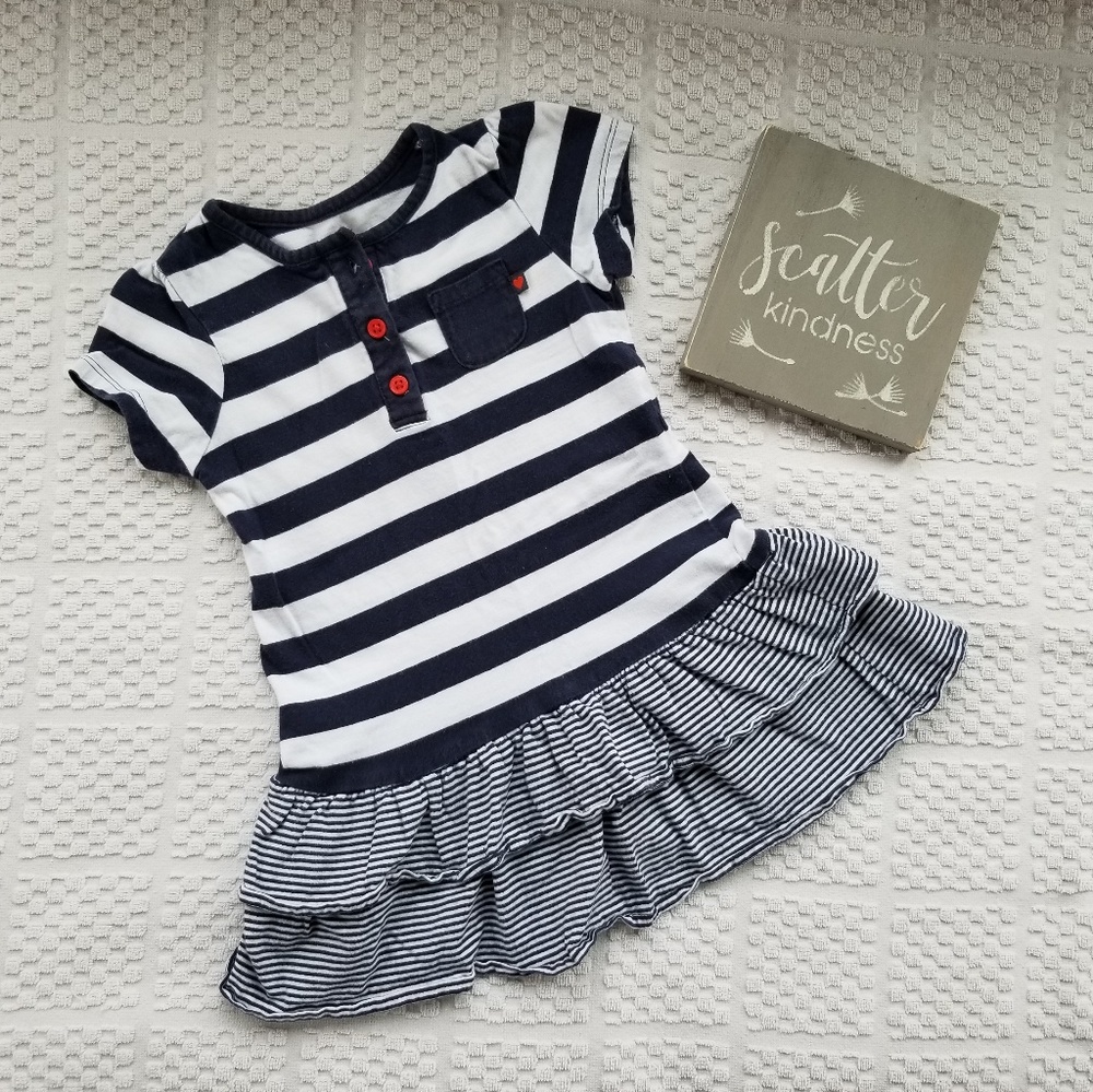 Carters6 Navy/white striped dress (red buttons)